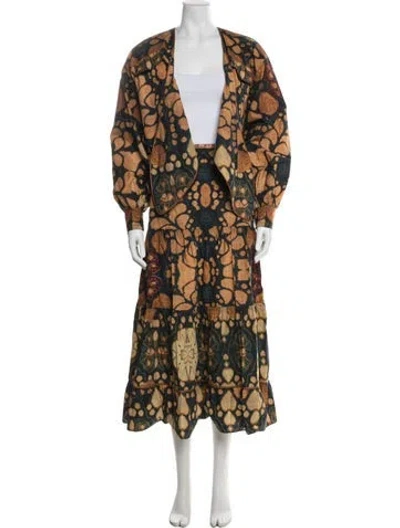 Pre-owned Alexis Printed Ruffle Embellishment Skirt Set In Brown