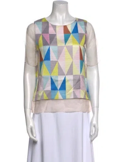 Pre-owned Alexis Printed Scoop Neck Top In White