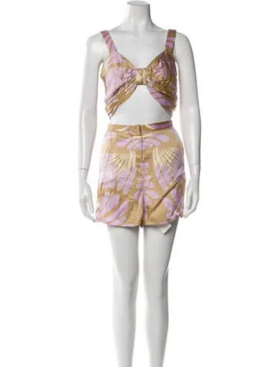 Pre-owned Alexis Printed Short Set W/ Tags In Neutral