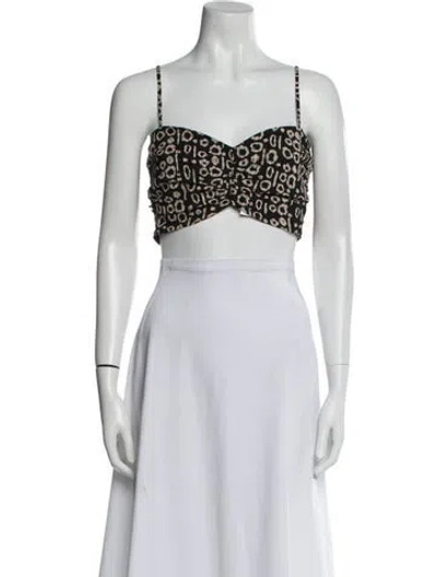 Pre-owned Alexis Printed Square Neckline Crop Top In Black