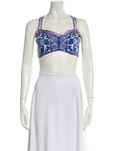 Pre-owned Alexis Printed Square Neckline Crop Top In Blue
