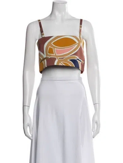 Pre-owned Alexis Printed Square Neckline Crop Top In Blue