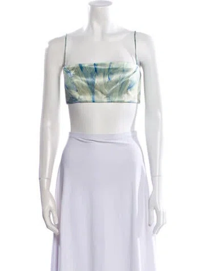 Pre-owned Alexis Printed Square Neckline Crop Top W/ Tags In White