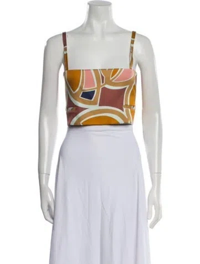 Pre-owned Alexis Printed Square Neckline Crop Top In Yellow