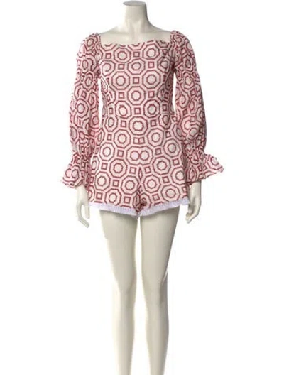 Pre-owned Alexis Printed Square Neckline Romper In Multi