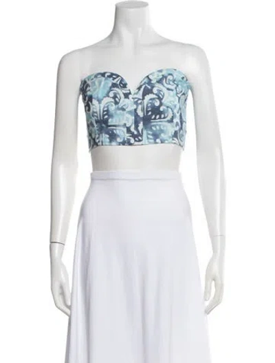 Pre-owned Alexis Printed Strapless Crop Top In Blue