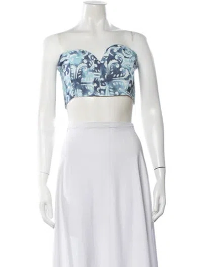 Pre-owned Alexis Printed Strapless Crop Top In Blue