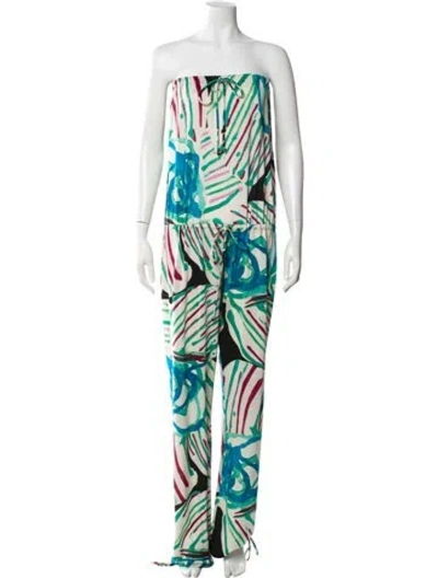 Pre-owned Alexis Printed Strapless Jumpsuit In Green
