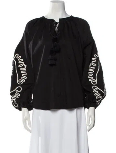 Pre-owned Alexis Printed Tie Neck Blouse In Black