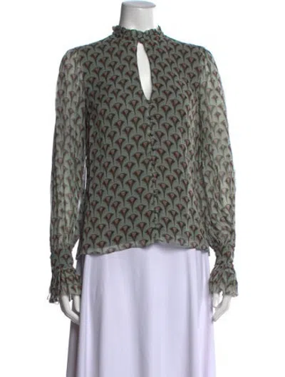 Pre-owned Alexis Printed Tie Neck Blouse In Green