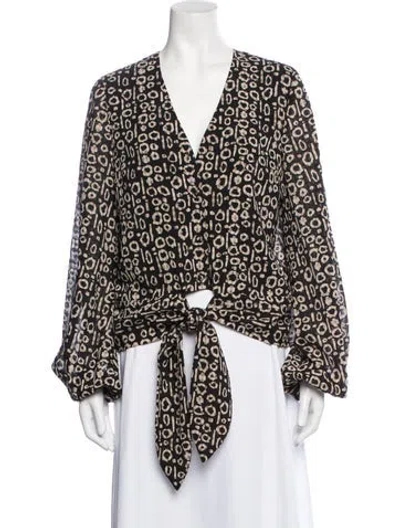Pre-owned Alexis Printed V-neck Blouse In Black