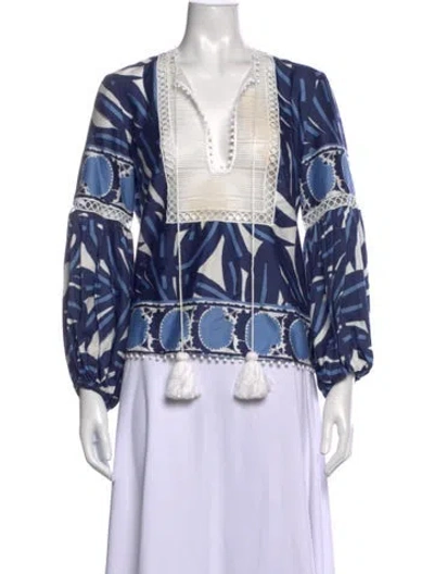 Pre-owned Alexis Printed V-neck Blouse In Blue