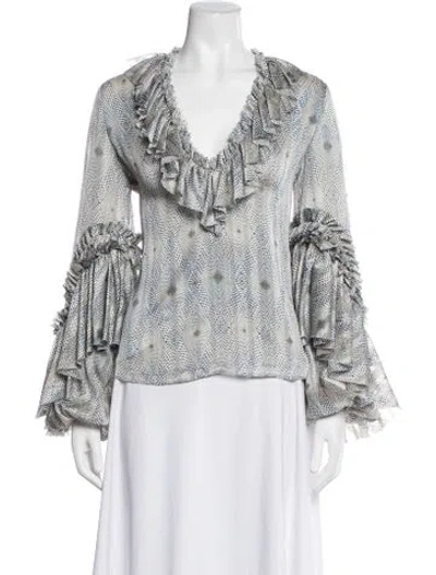 Pre-owned Alexis Printed V-neck Blouse In Blue