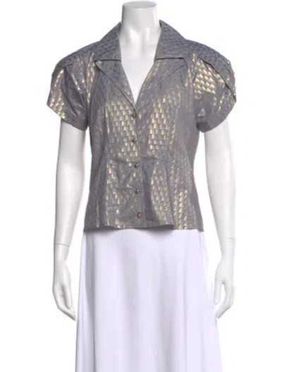 Pre-owned Alexis Printed V-neck Blouse In Gray