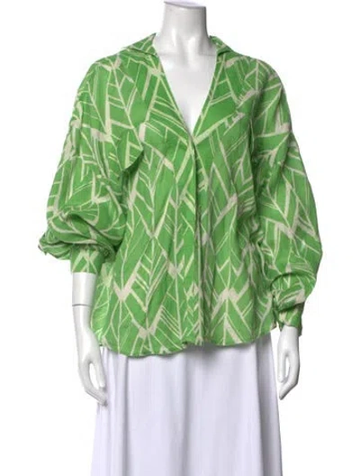 Pre-owned Alexis Printed V-neck Blouse In Green