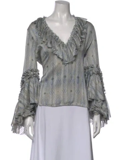Pre-owned Alexis Printed V-neck Blouse In Neutrals