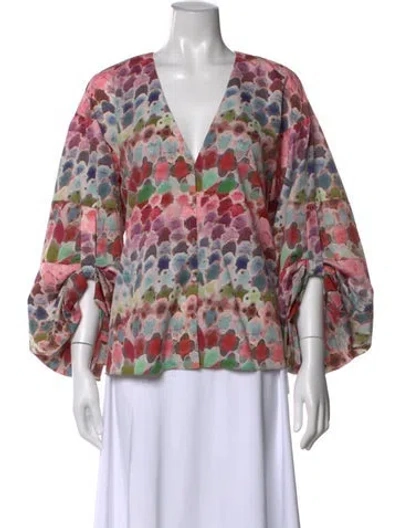 Pre-owned Alexis Printed V-neck Blouse In Pink