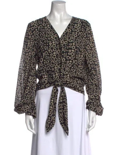 Pre-owned Alexis Printed V-neck Blouse W/ Tags In Black