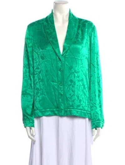 Pre-owned Alexis Printed V-neck Button-up Top In Green