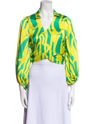 Pre-owned Alexis Printed V-neck Crop Top In Multi