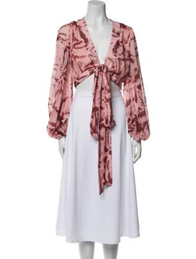 Pre-owned Alexis Printed V-neck Crop Top In Pink