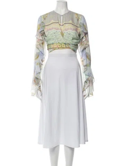 Pre-owned Alexis Printed V-neck Crop Top In White
