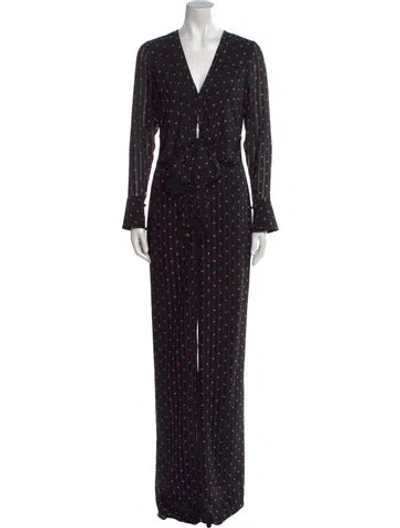 Pre-owned Alexis Printed V-neck Jumpsuit In Black