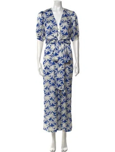 Pre-owned Alexis Printed V-neck Jumpsuit In Blue