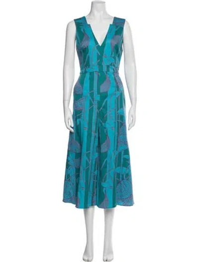 Pre-owned Alexis Printed V-neck Jumpsuit In Blue