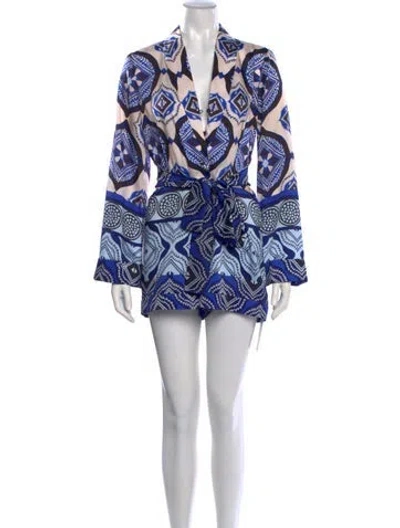 Pre-owned Alexis Printed V-neck Jumpsuit In Blue