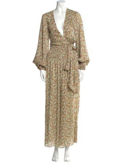 Pre-owned Alexis Printed V-neck Jumpsuit In Green