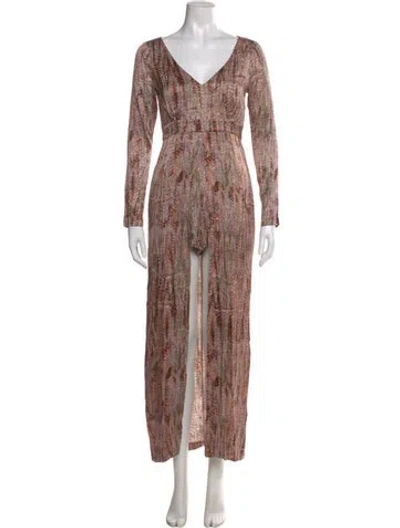 Pre-owned Alexis Printed V-neck Jumpsuit In Pink