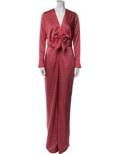 Pre-owned Alexis Printed V-neck Jumpsuit In Red