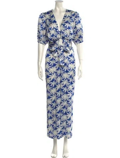 Pre-owned Alexis Printed V-neck Jumpsuit W/ Tags In Blue