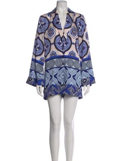 Pre-owned Alexis Printed V-neck Romper In Blue