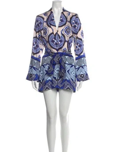 Pre-owned Alexis Printed V-neck Romper In Neutral