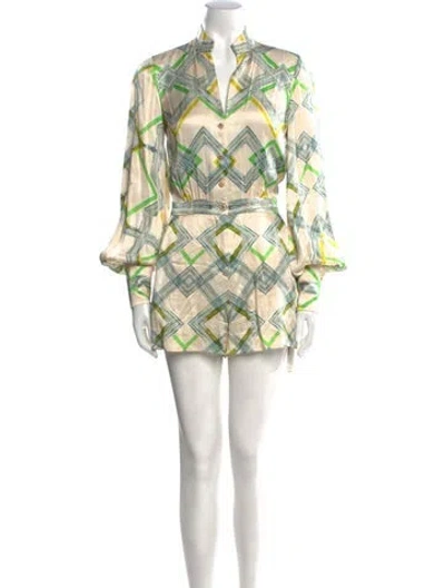 Pre-owned Alexis Printed V-neck Romper In Neutral