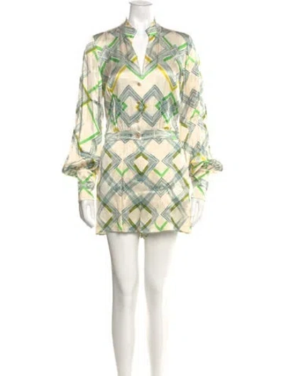 Pre-owned Alexis Printed V-neck Romper In Neutral