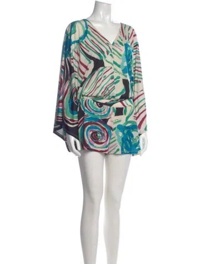 Pre-owned Alexis Printed V-neck Romper In Neutral