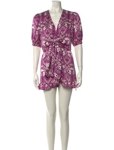 Pre-owned Alexis Printed V-neck Romper In Purple