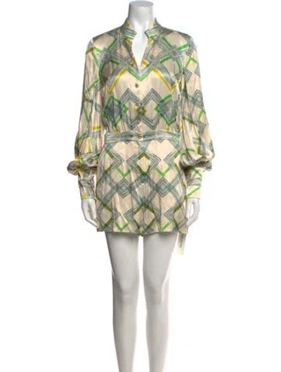 Pre-owned Alexis Printed V-neck Romper W/ Tags In Neutral