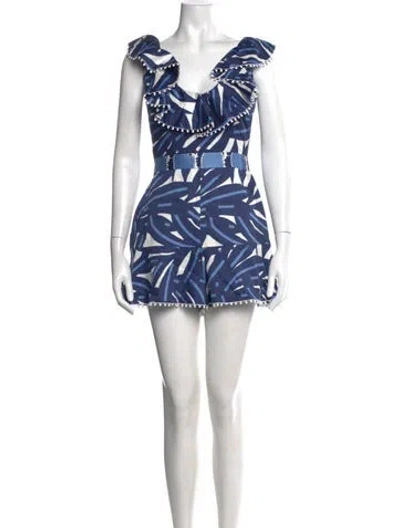 Pre-owned Alexis Printed V-neck Romper In White