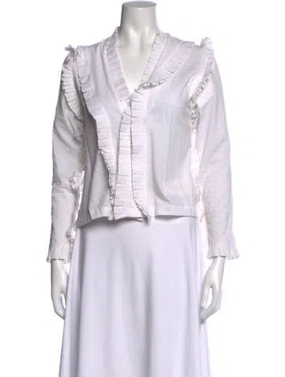 Pre-owned Alexis Printed V-neck Sweater In White