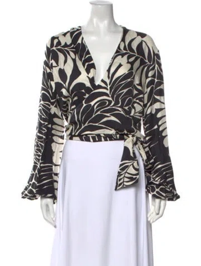 Pre-owned Alexis Printed V-neck Top In Black