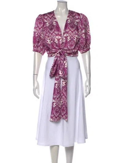 Pre-owned Alexis Printed V-neck Top In Purple