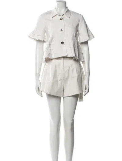 Pre-owned Alexis Raw-edge Trim Pantsuit In Neutral