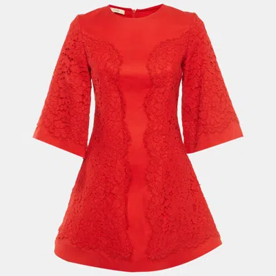 Pre-owned Alexis Red Crepe Guipure Lace Detail Mini Dress S