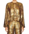 Alexis Reis Sequin Long Sleeve Top In Bronze In Gold
