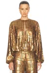 Alexis Reis Sequin Long Sleeve Top In Bronze In Bronze