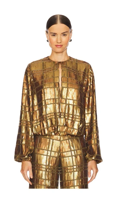 Alexis Reis Sequin Long Sleeve Top In Bronze